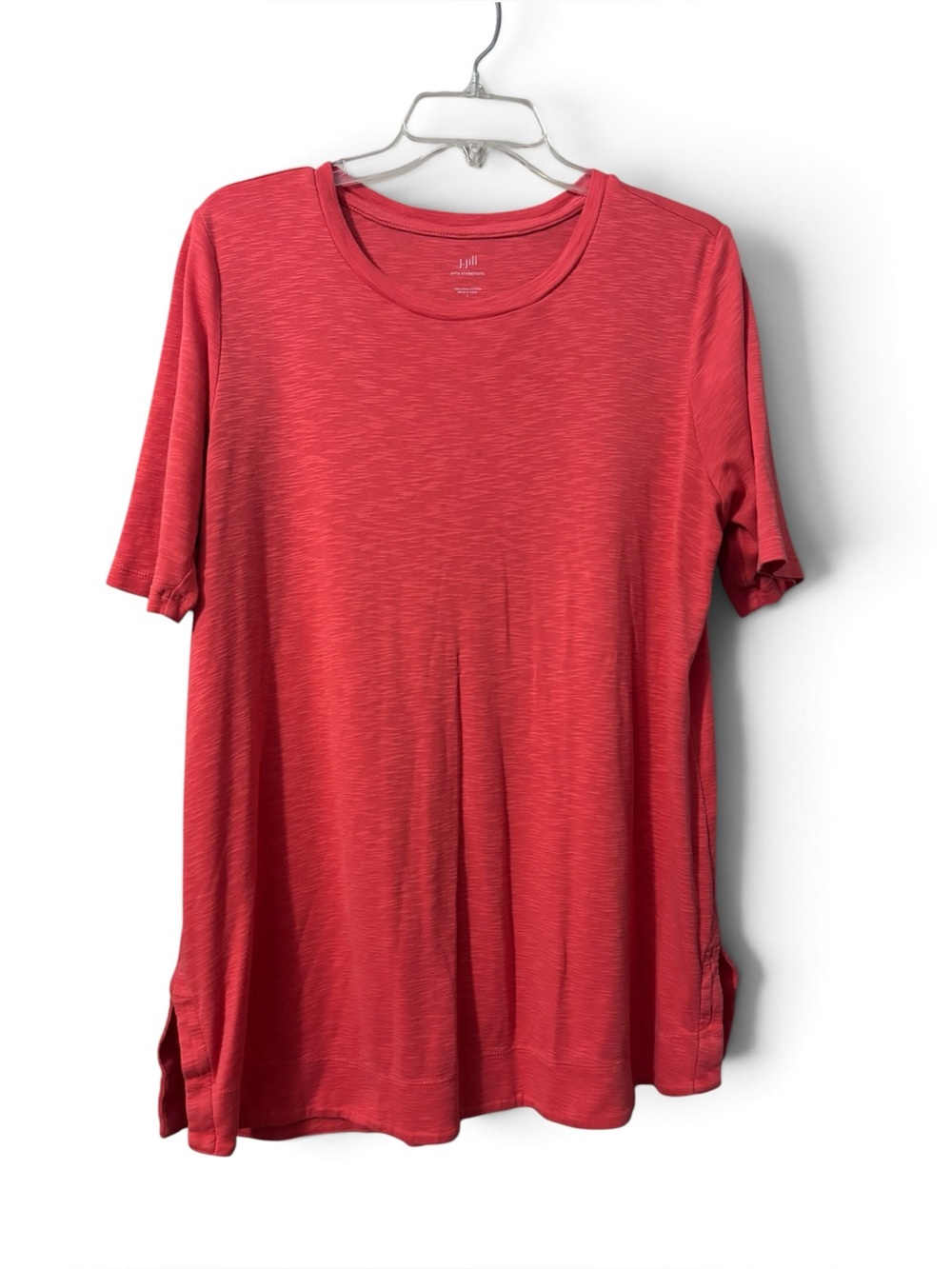 J.Jill Women's Pima Shirttail Tunic Top Coral Red Short-Sleeve size L